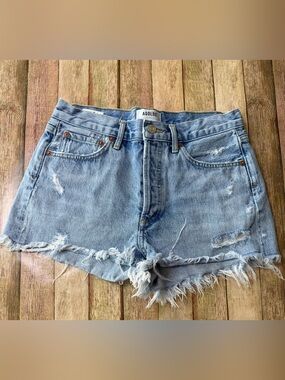 Agolde Light Wash Distressed Frayed “Parker” Denim Shorts